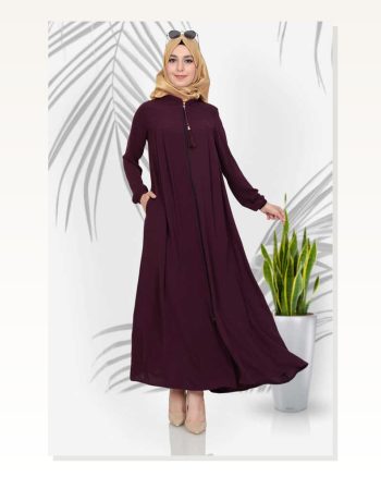 Medina Silk Hijab Pleat Detailed Abaya MC0165 Purple