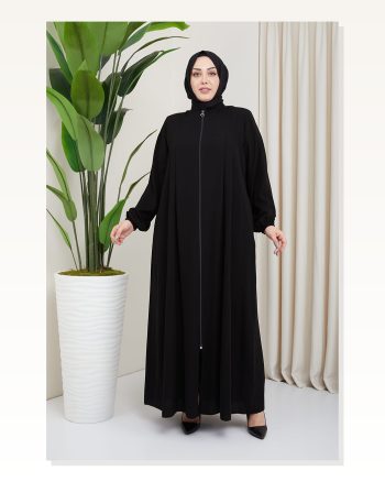 Medina Silk Hijab Pleat Detailed Abaya MDC-0165 Black