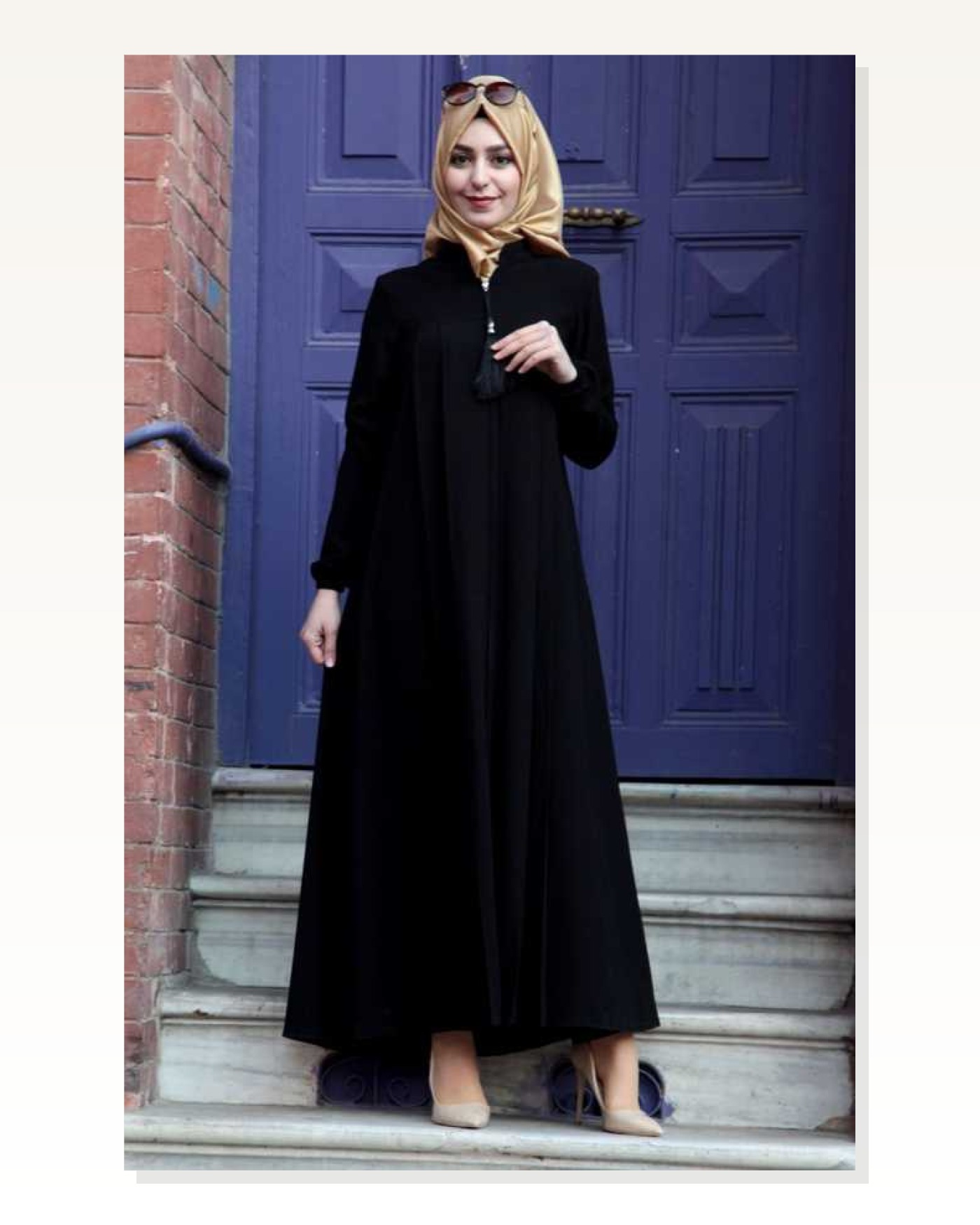 Medina Silk Hijab Pleat Detailed Abaya MDC-0165 Black Marketplace blank