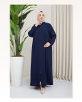 Medina Silk Hijab Pleat Detailed Abaya MDC-0165 Dark Blue
