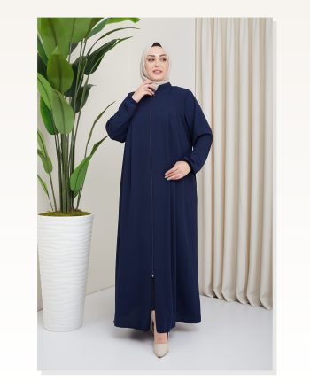 Medina Silk Hijab Pleat Detailed Abaya MDC-0165 Dark Blue