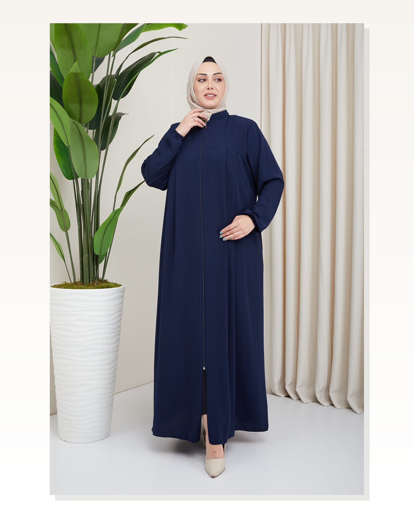 Medina Silk Hijab Pleat Detailed Abaya MDC-0165 dark blue Marketplace blank
