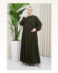 Medina Silk Hijab Pleat Detailed Abaya MDC-0165 Khaki