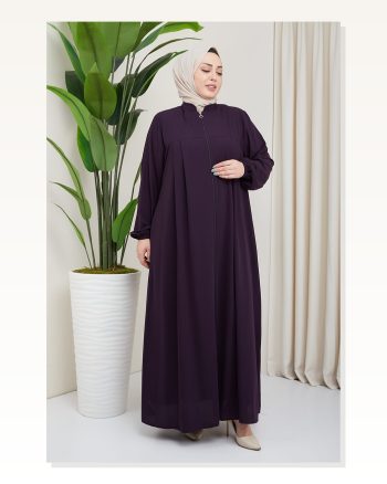 Medina Silk Hijab Pleat Detailed Abaya MDC-0165 Plum