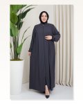 Medina Silk Hijab Pleat Detailed Abaya MDC-0165 Smoked