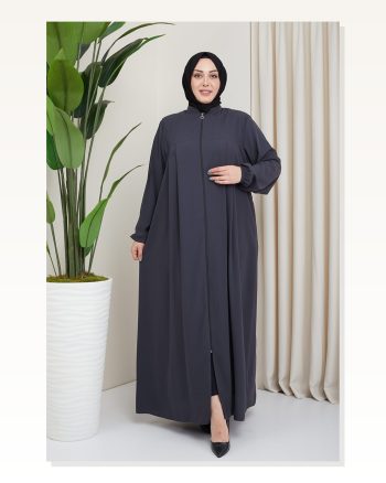 Medina Silk Hijab Pleat Detailed Abaya MDC-0165 Smoked