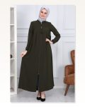 Medina Silk Hijab Pleat Detailed Abaya MS-0165 Khaki Marketplace