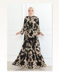 Mina Desenli Tesettür Elbise SİYAH Marketplace