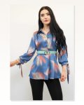 Moda Çizgi Belted Shirt Tunic Indigo Marketplace
