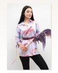 Moda Çizgi Belted Shirt Tunic Lilac