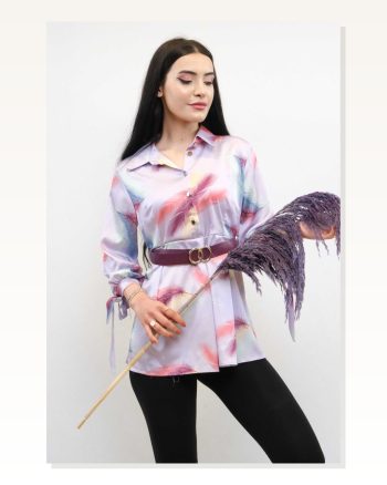 Moda Çizgi Belted Shirt Tunic Lilac