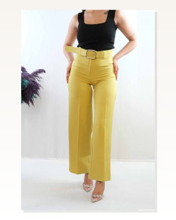 Moda Çizgi Belted Trousers Oil Green
