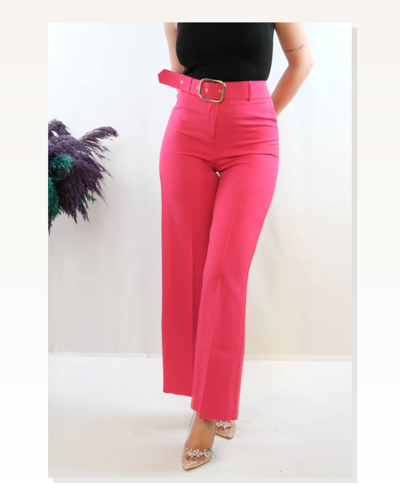 Moda Çizgi Belted Trousers Pink Marketplace blank