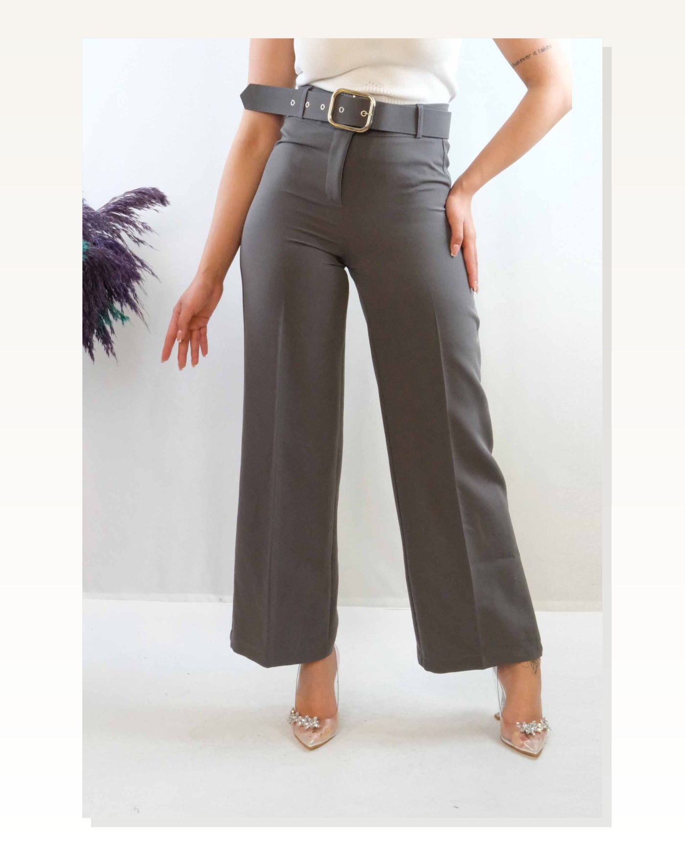 Moda Çizgi Belted Trousers Smoked Marketplace blank