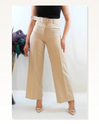 Moda Çizgi Belted Trousers Stone