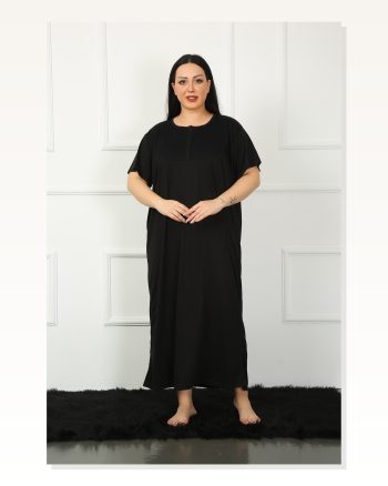 Moda Çizgi Big Dantelli Kısa Kol Siyah Anne Gecelik 1348