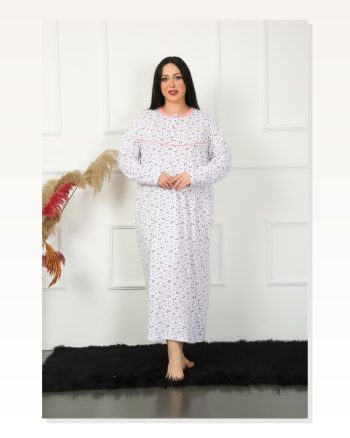 Moda Çizgi Big Uzun Kol Beyaz Anne Gecelik 1356
