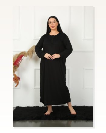 Moda Çizgi Big Uzun Kol Dantelli Siyah Anne Gecelik 1355