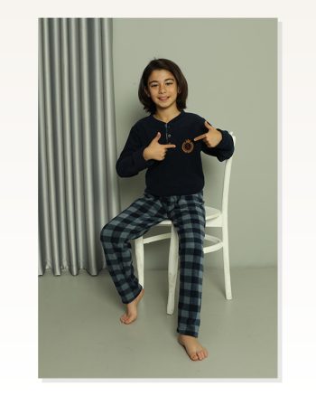 Moda Çizgi Erkek Çocuk WelSoft Polar Lacivert Pijama Takımı 20549