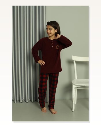 Moda Çizgi Boy’s Welsoft Polar Claret Red Pajama Set 20549