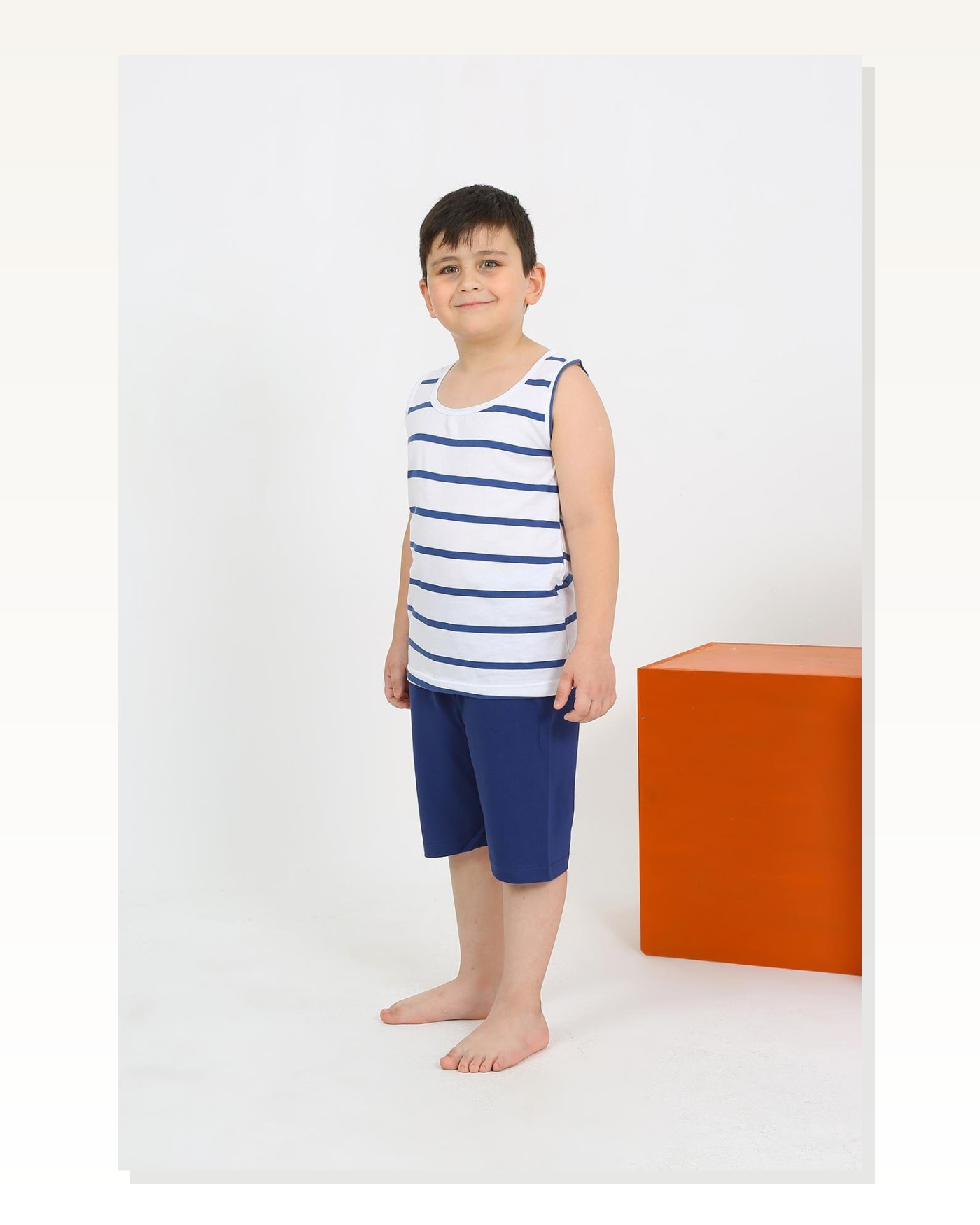 Moda Çizgi Boy's Zero Sleeve White Combed Cotton Pajama Set with Shorts 20435 Marketplace blank
