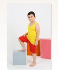 Moda Çizgi Boy’s Zero Sleeve Yellow Combed Cotton Pajama Set With Shorts 20434