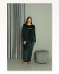 Moda Çizgi Büyük Beden Kadın Kadife Yeşil Pijama Takım 20628 Marketplace