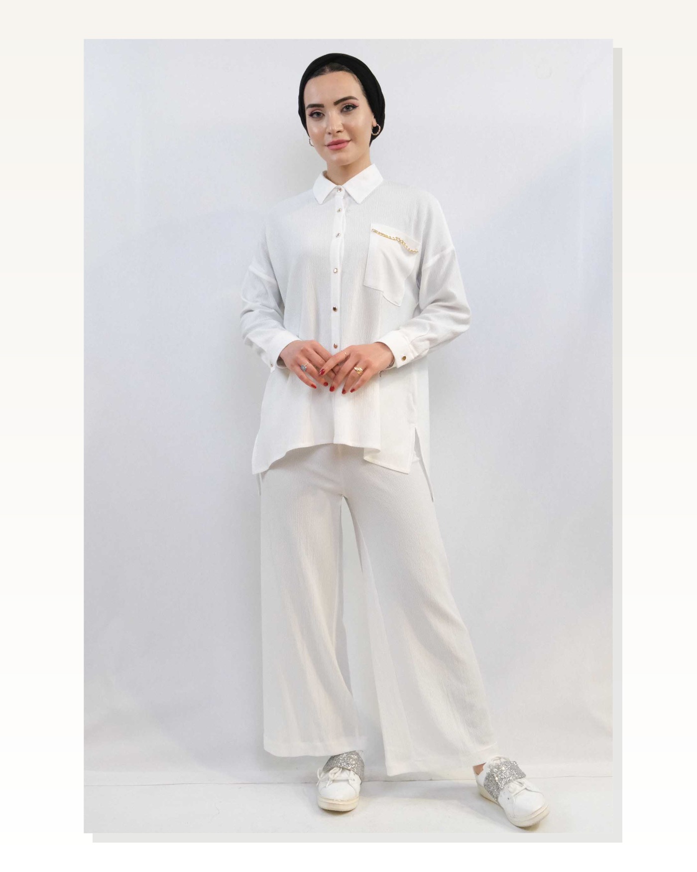 Moda Çizgi Chain Accessory Double Suit White Marketplace blank