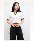 Moda Çizgi Colored Collar Knitwear Crop White Marketplace
