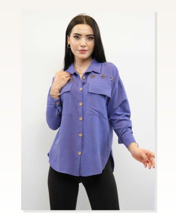 Moda Çizgi Cotton Çizgin Shirt Purple