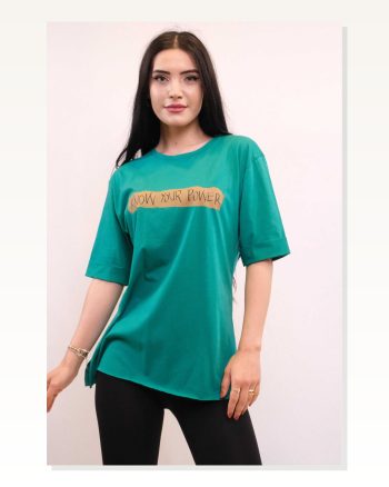 Moda Çizgi Crew Neck Oversize Tshirt Green