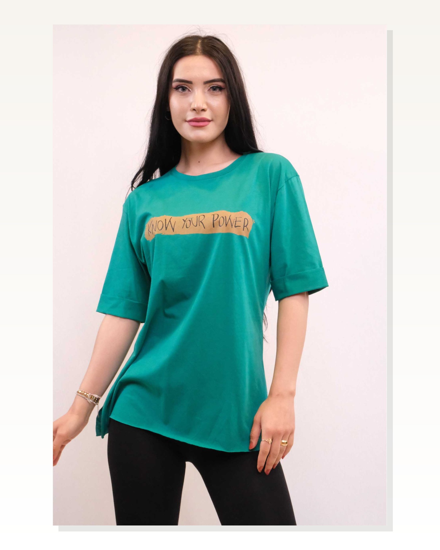 Moda Çizgi Crew Neck Oversize Tshirt Green Marketplace blank