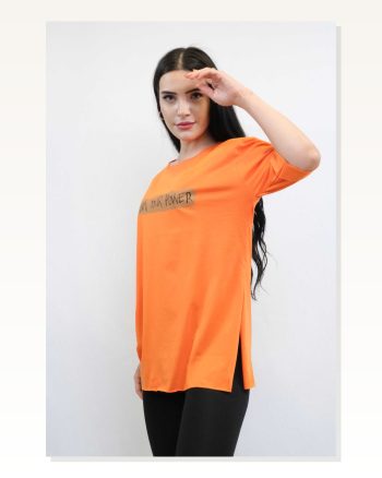Moda Çizgi Crew Neck Oversize Tshirt Orange