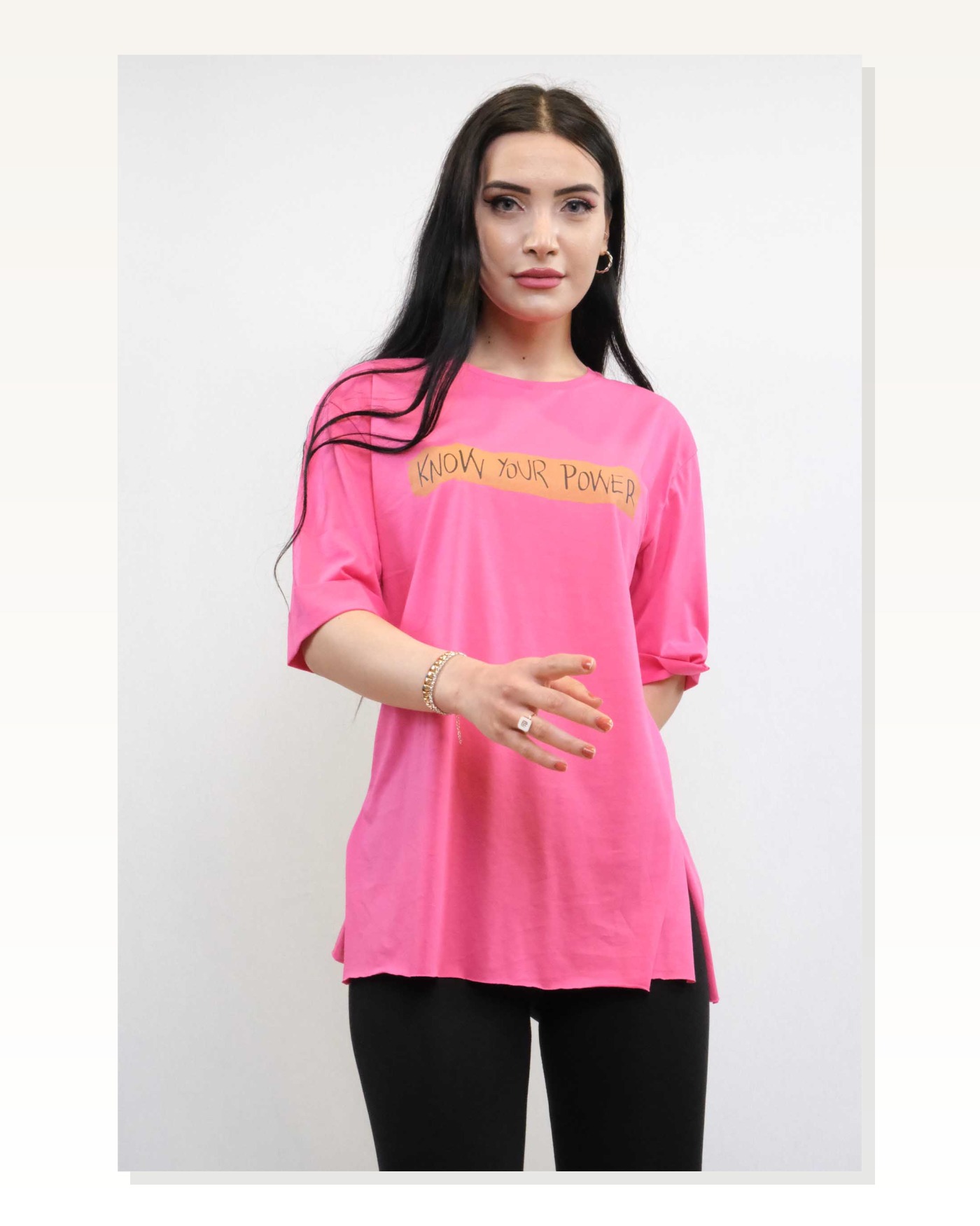 Moda Çizgi Crew Neck Oversize Tshirt Pink Marketplace blank