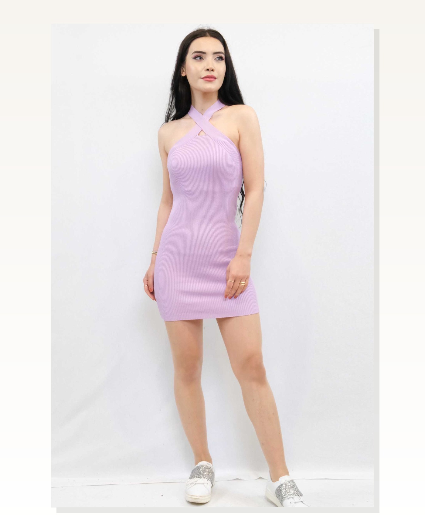 Moda Çizgi Cross Collar Knitwear Dress Lilac Marketplace blank