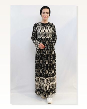 Moda Çizgi Daisy Pattern Dress Black
