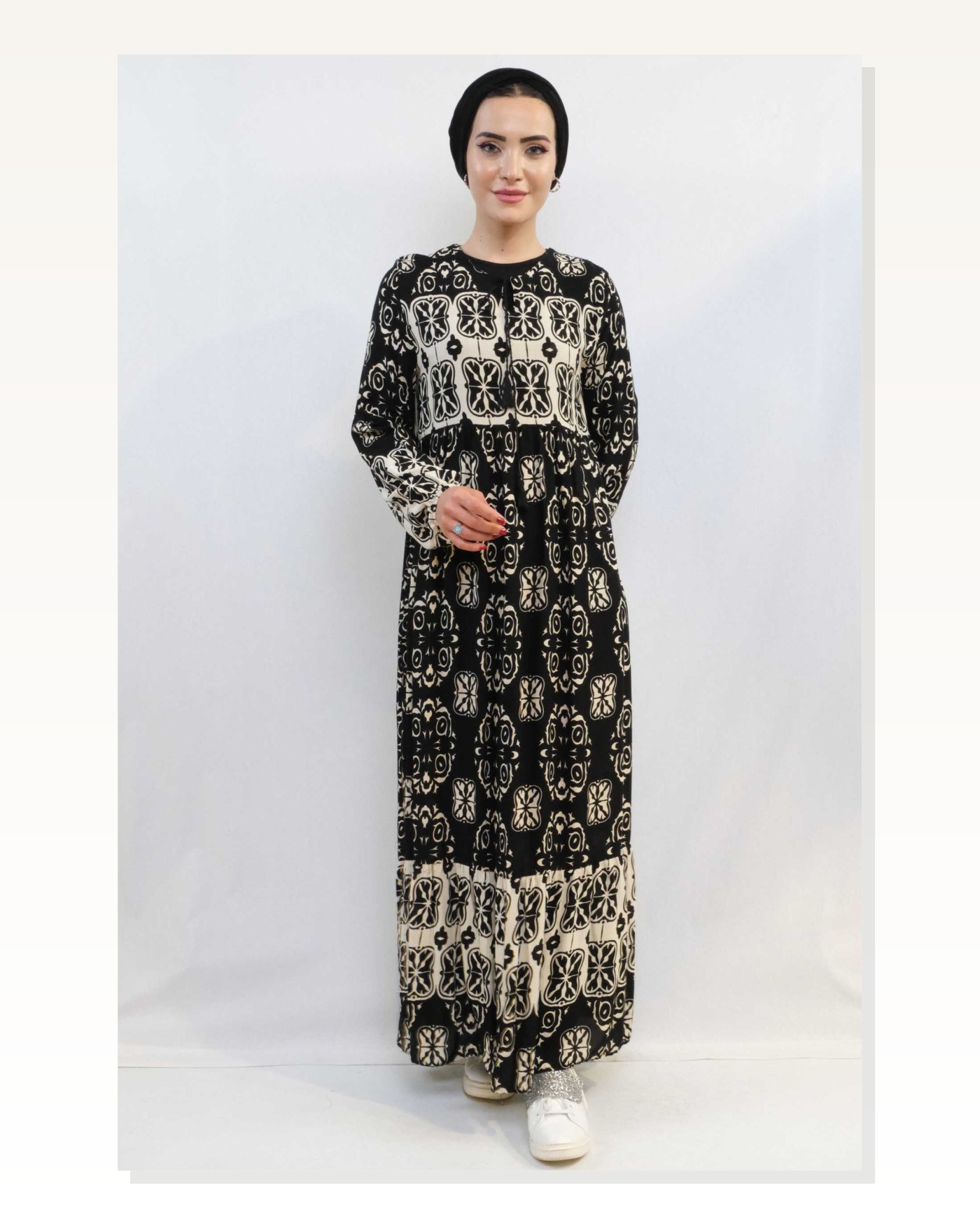 Moda Çizgi Daisy Pattern Dress Black Marketplace blank