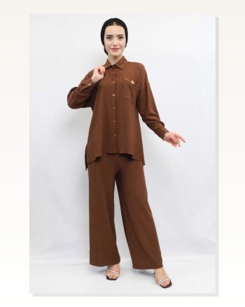 Moda Çizgi Double Suit With Chain Accessories Brown
