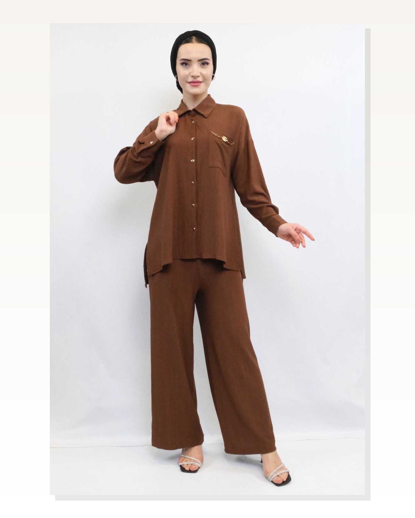 Moda Çizgi Double Suit with Chain Accessories Brown Marketplace blank