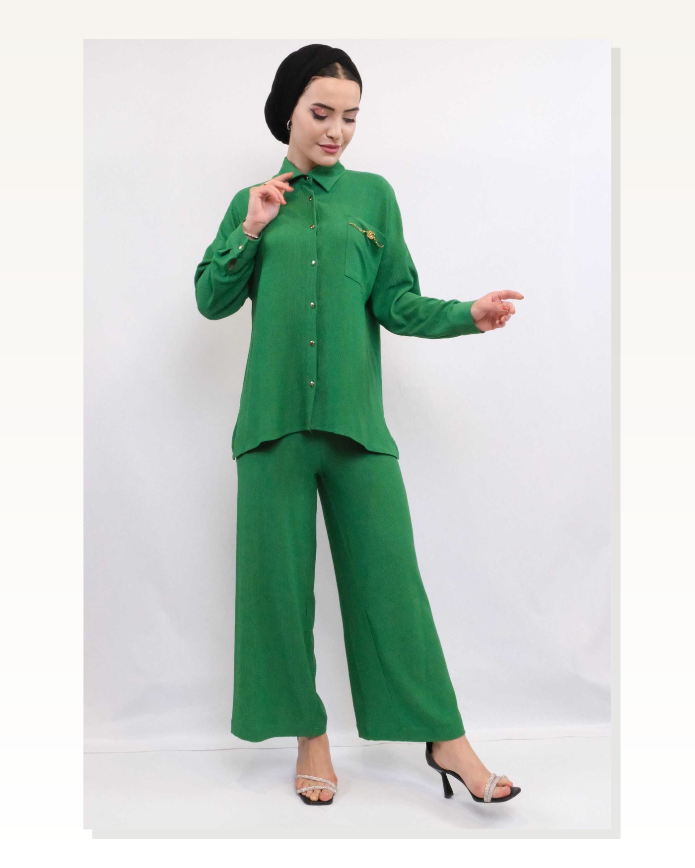 Moda Çizgi Double Suit with Chain Accessories Green Marketplace blank