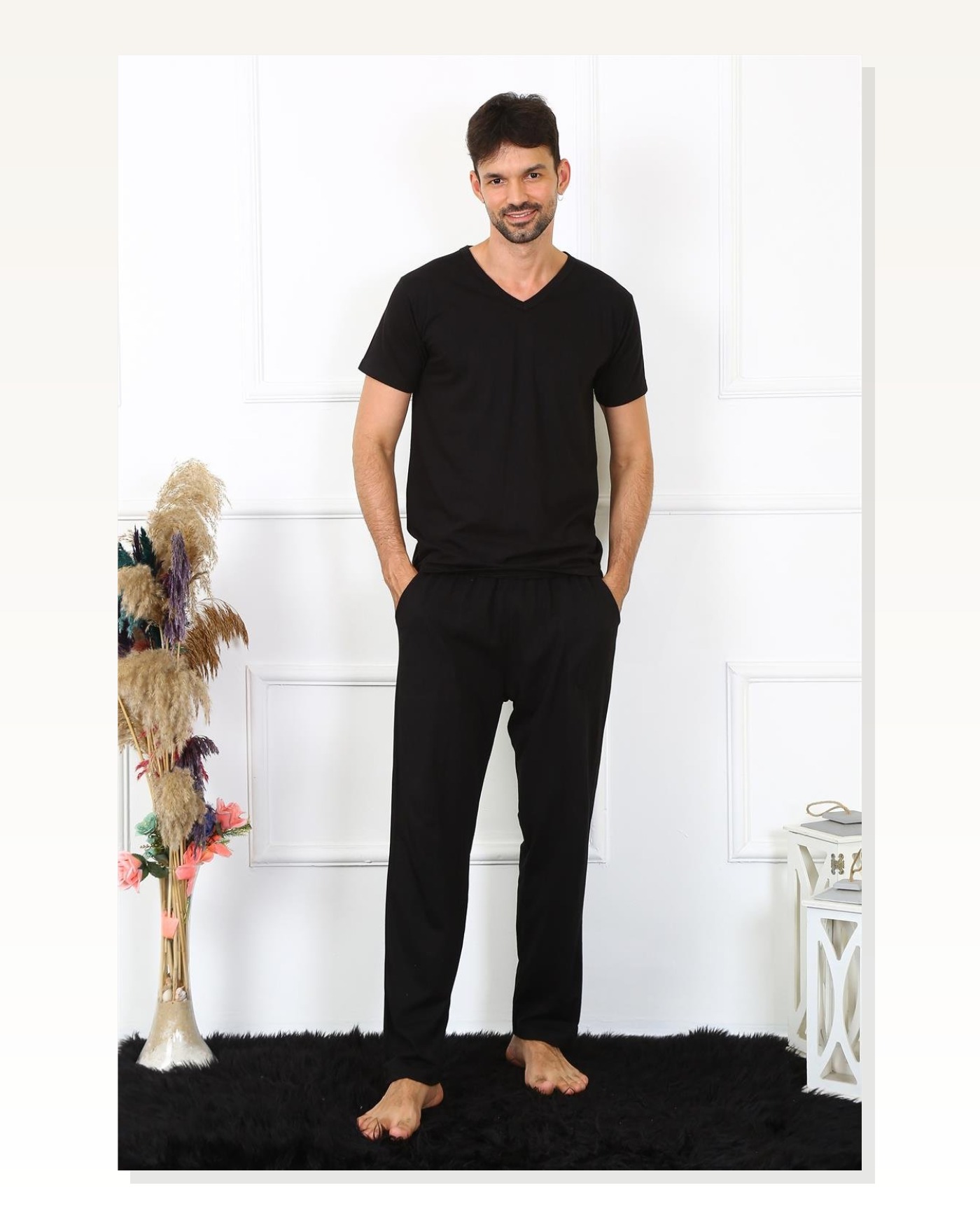Moda Çizgi Erkek Pamuk Siyah Tek Alt Pijama 27495 Marketplace blank