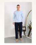 Moda Çizgi Erkek Penye Uzun Kol Pijama Takımı 6860 Buz Mavisi Marketplace
