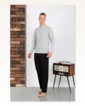 Moda Çizgi Erkek Penye Uzun Kol Pijama Takımı 6860 GRİ Marketplace