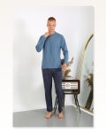 Erkek Moda Çizgi Penye Uzun Kol Pijama Takımı 6860 İndigo