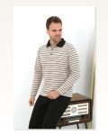 Moda Çizgi Erkek Polo Yaka Uzun Kol Penye Pijama Takımı 6862 Krem Marketplace