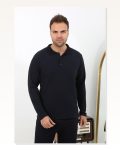Moda Çizgi Erkek Polo Yaka Uzun Kol Penye Pijama Takımı 6862 Lacivert Marketplace