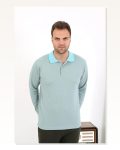 Moda Çizgi Erkek Polo Yaka Uzun Kol Penye Pijama Takımı 6862 Su Yeşili Marketplace