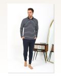 Moda Çizgi Erkek Polo Yaka Uzun Kol Penye Pijama Takımı Lacivert 6864 Marketplace