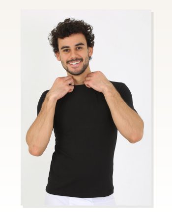Erkek Moda Çizgi Sıfır Yaka Likralı Siyah T-shirt 65710