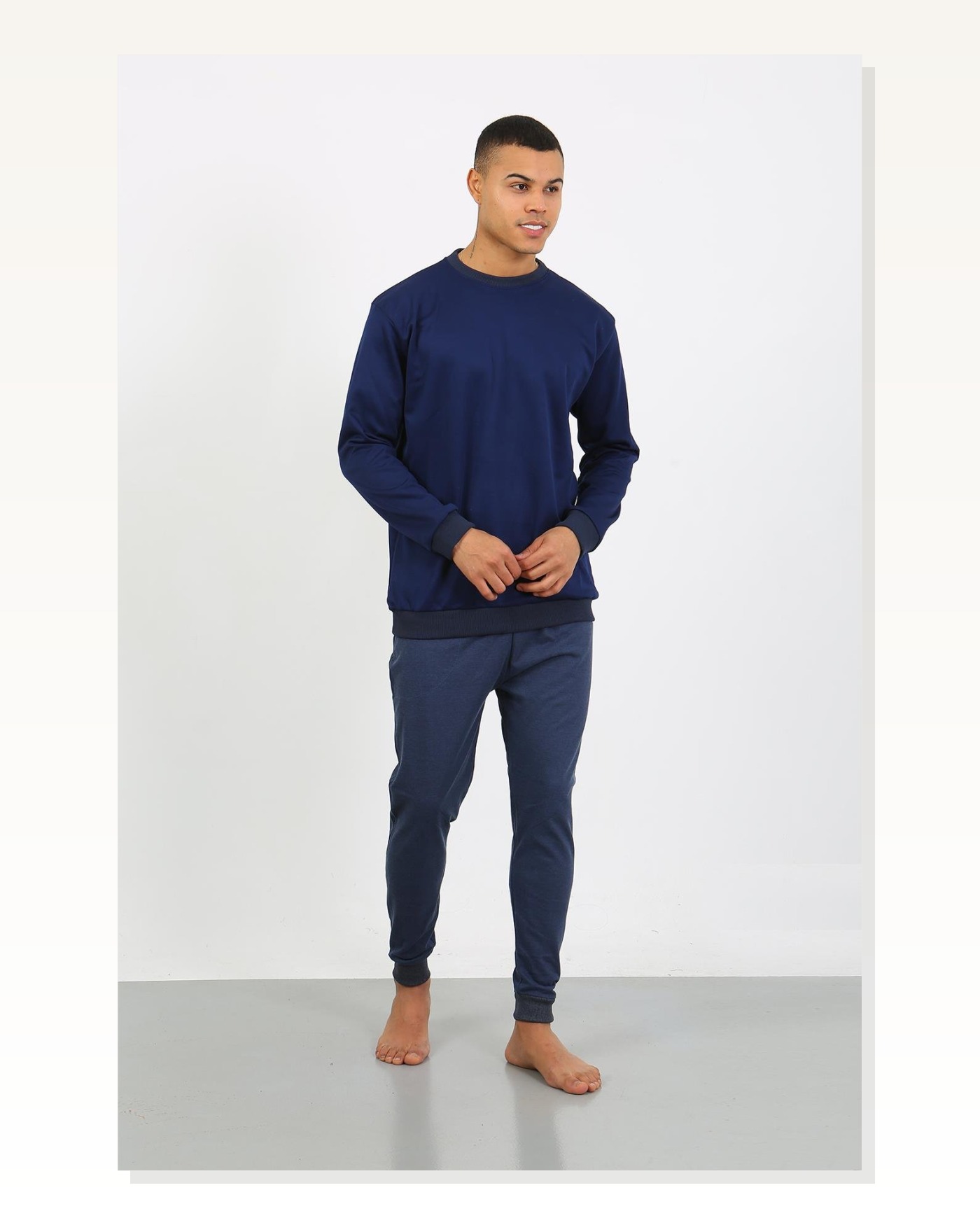 Moda Çizgi Erkek Uzun Kol Manşetli Paça Penye Pijama Takımı 6870 Lacivert Marketplace blank